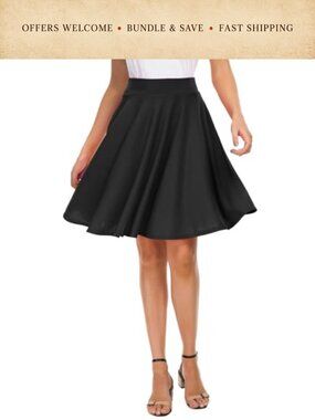 Women's Casual Stretchy Flared Midi A-Line Pleated Skater Skirt